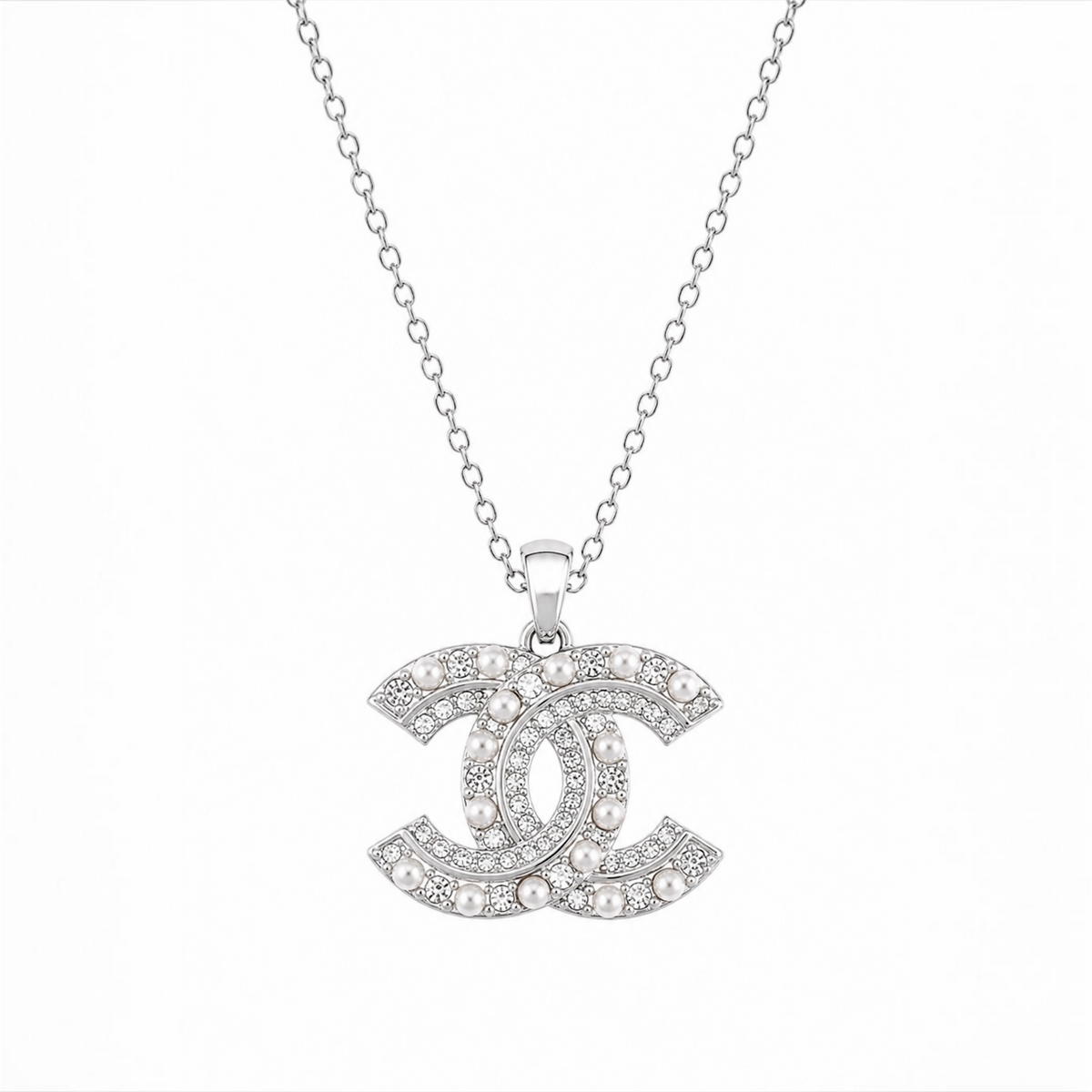 The Silver Diamond & Pearl “Cassie” Necklace