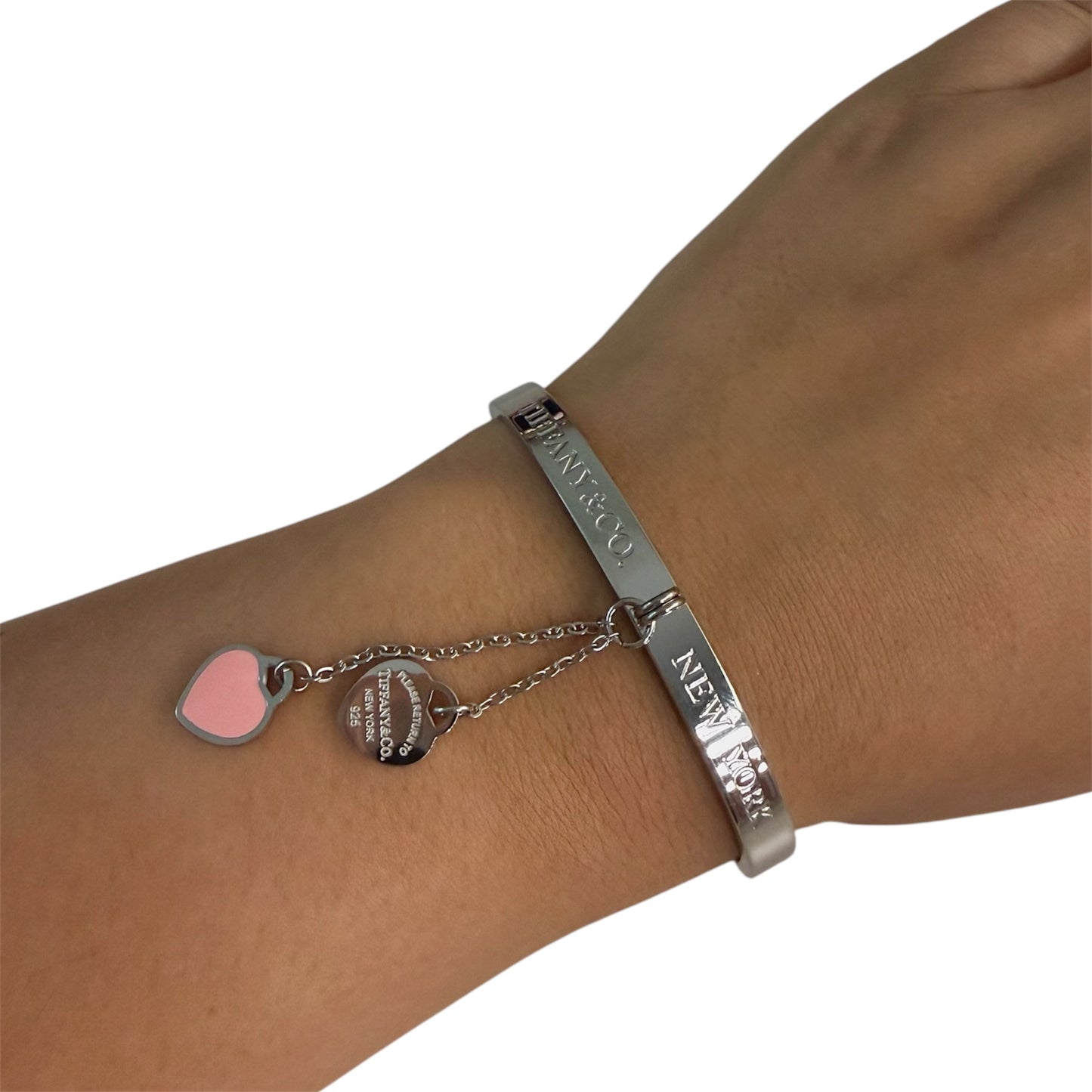 The Pink “Talia” Double Heart Drop Bangle