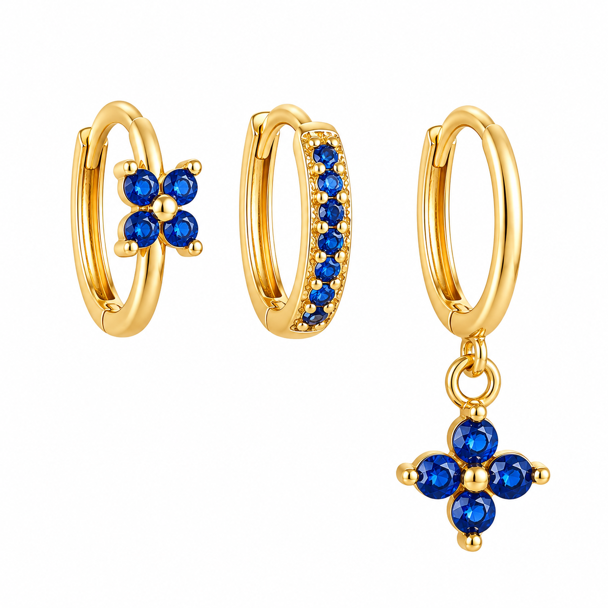 The Gold & Navy Clover Huggie Set