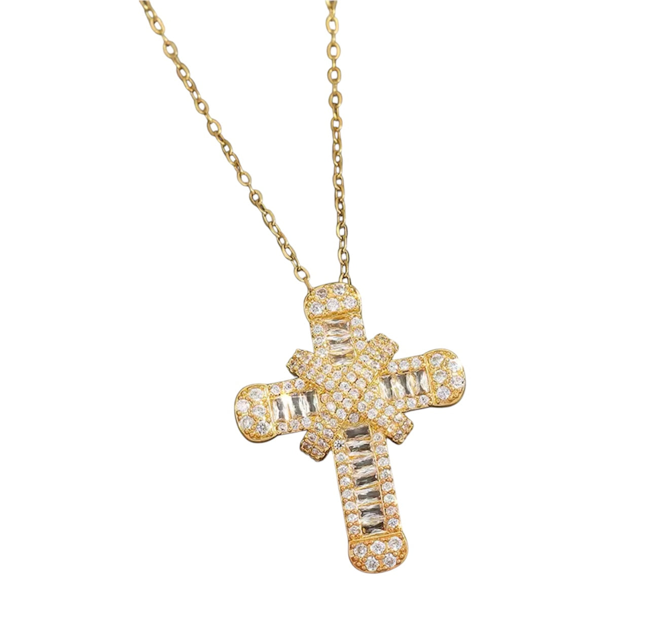 Gold diamond cross necklace