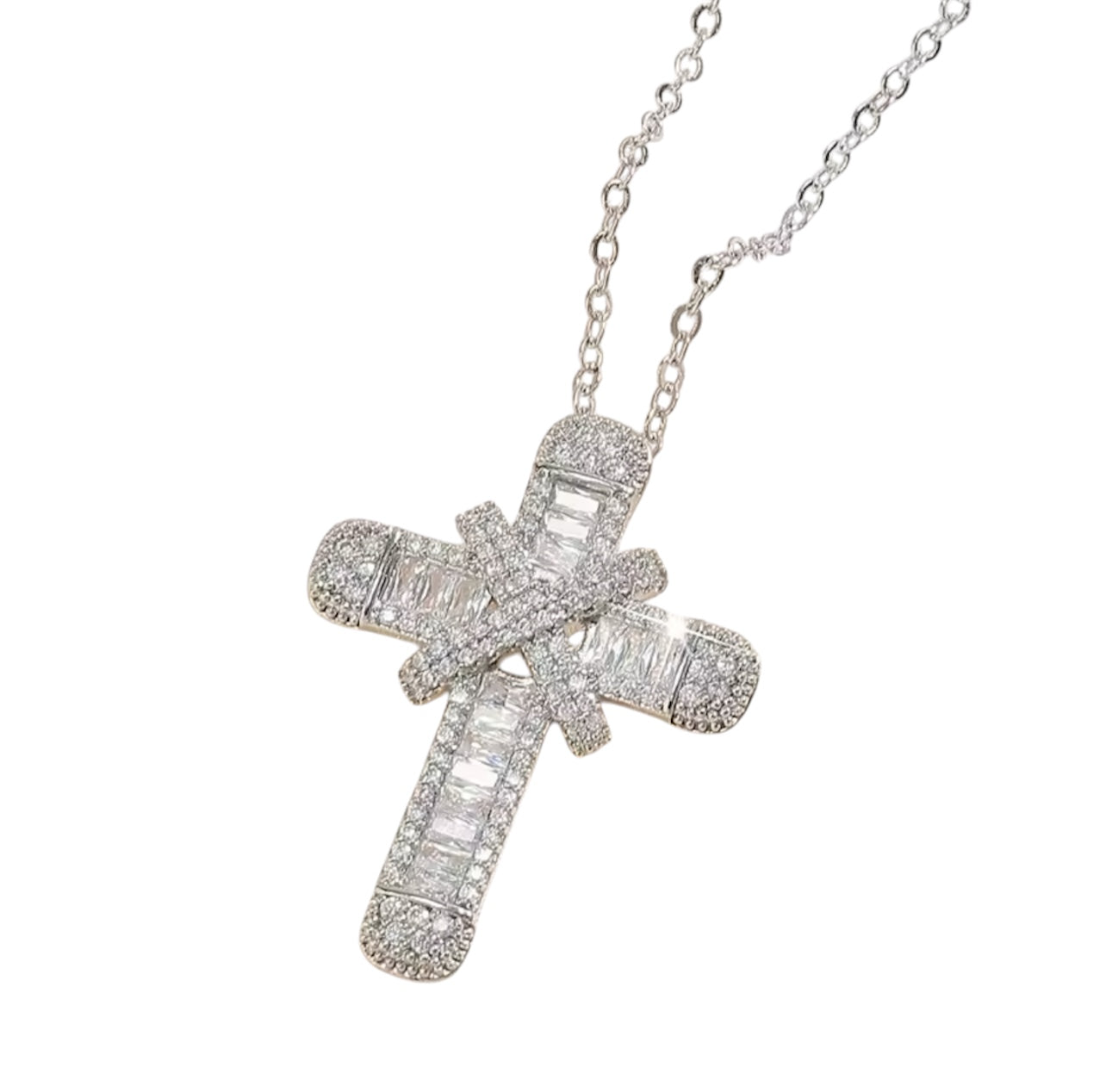 Silver diamond cross necklace