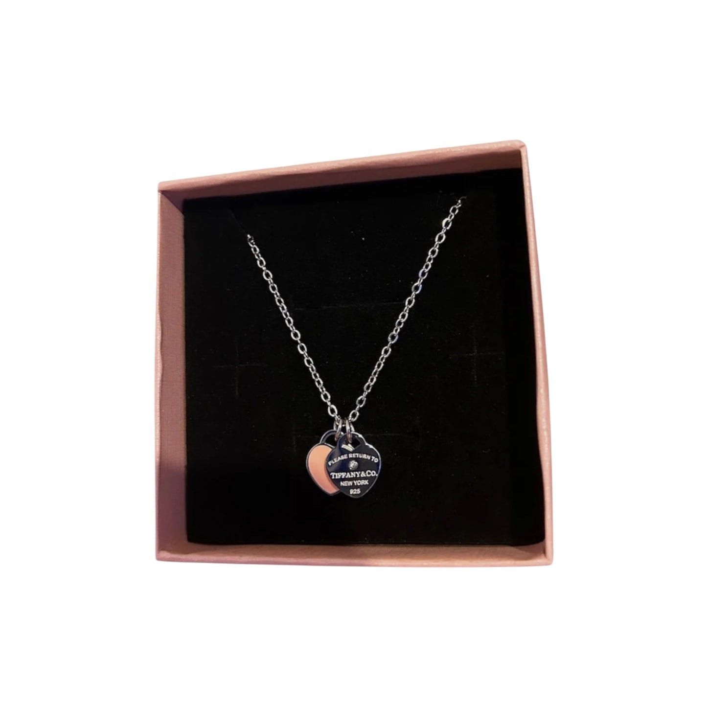 T pink double heart necklace