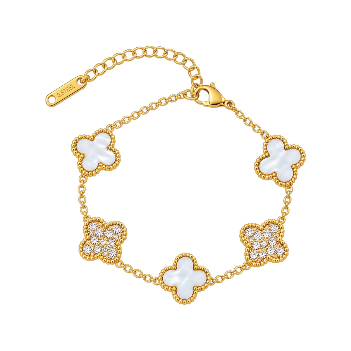 The White Diamonte Clover Bracelet
