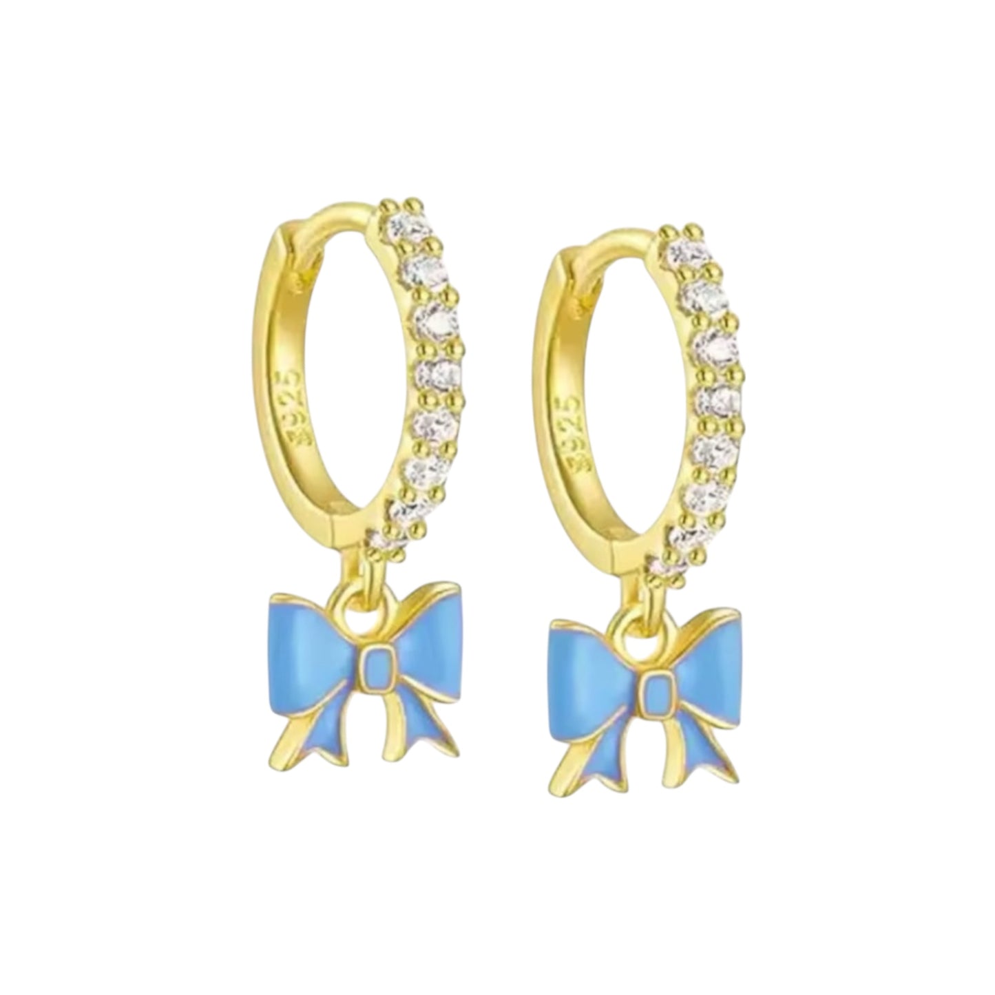 Gold & Baby Blue Diamond Bow Huggies (PRE-ORDER)