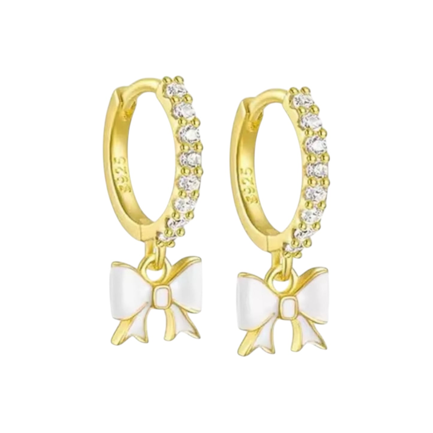 Gold & White Diamond Bow Huggies (PRE-ORDER)