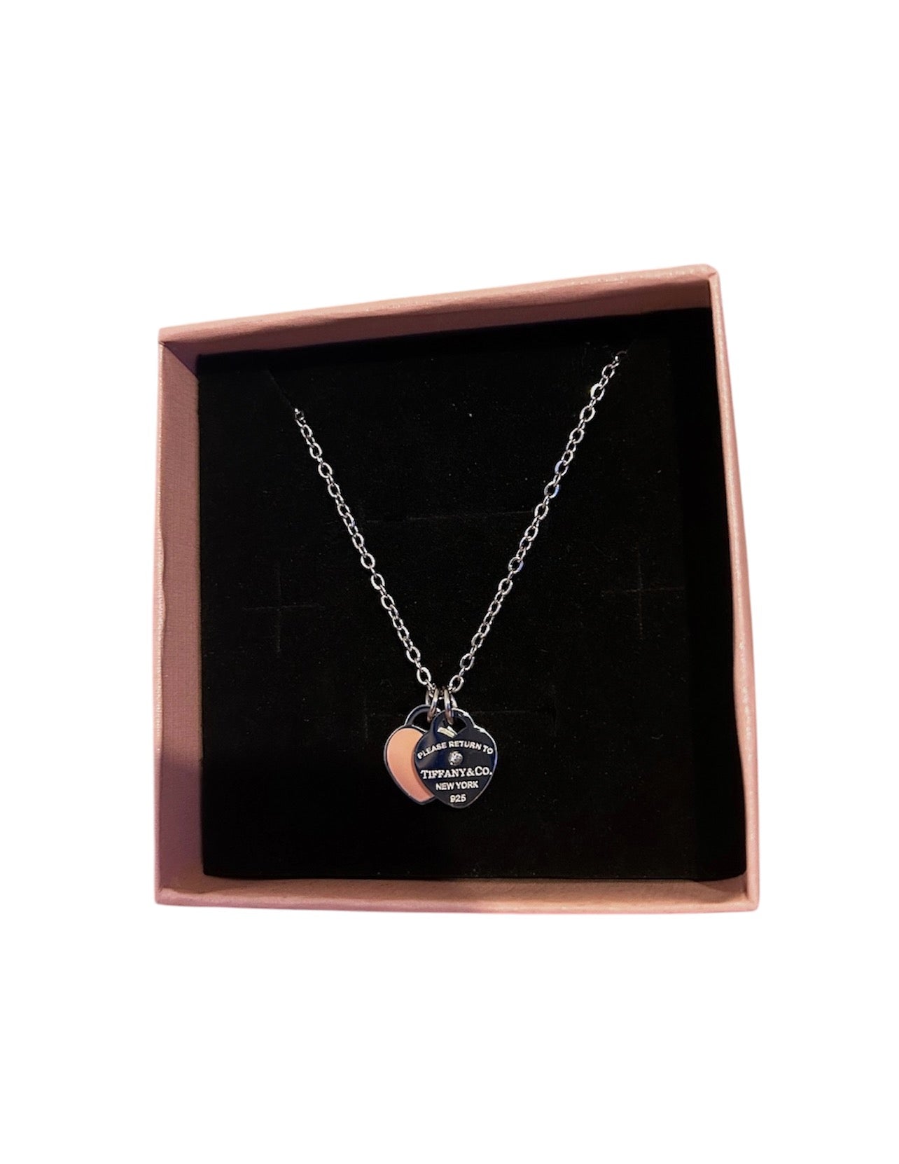 T pink double heart necklace