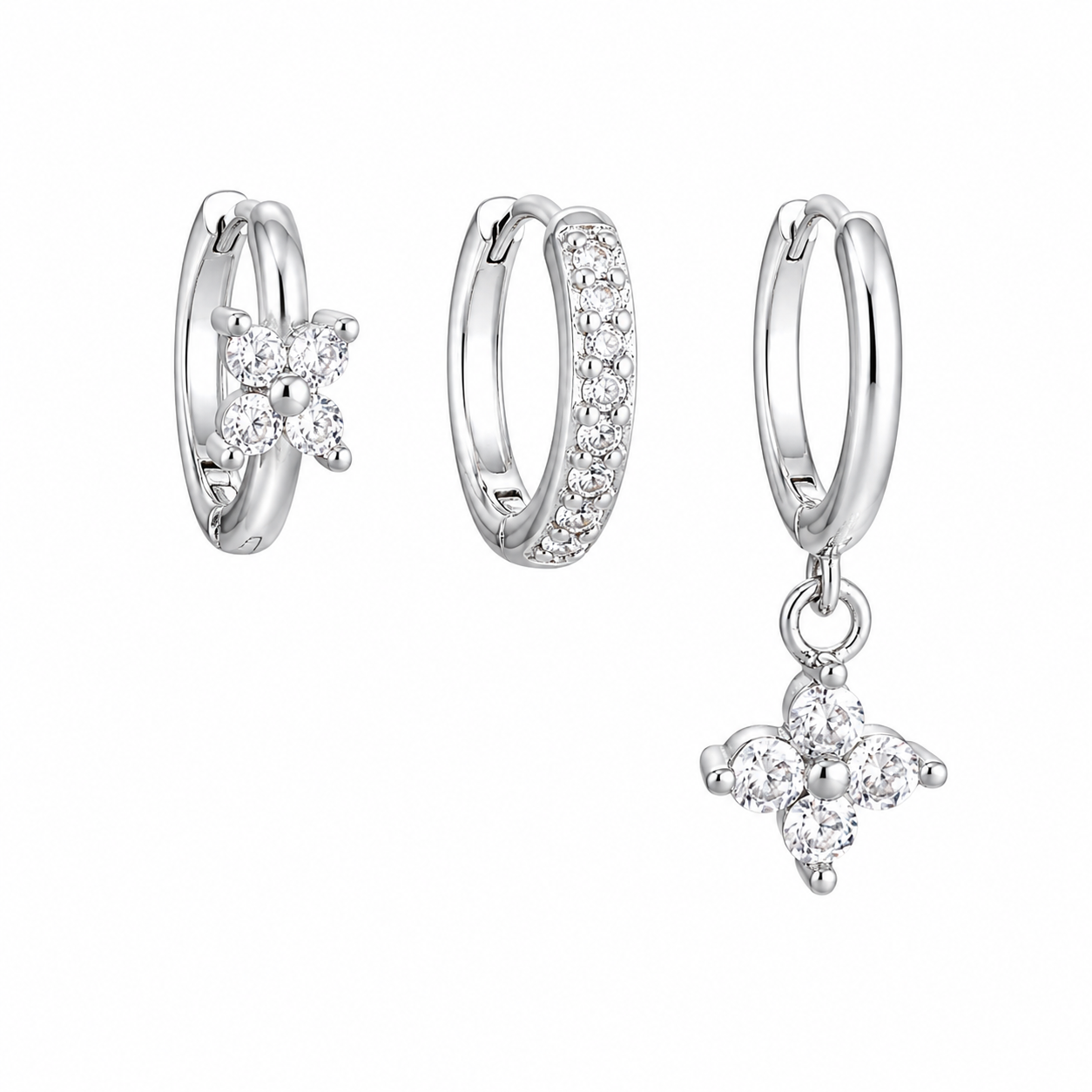 The Silver Clover Huggie Set
