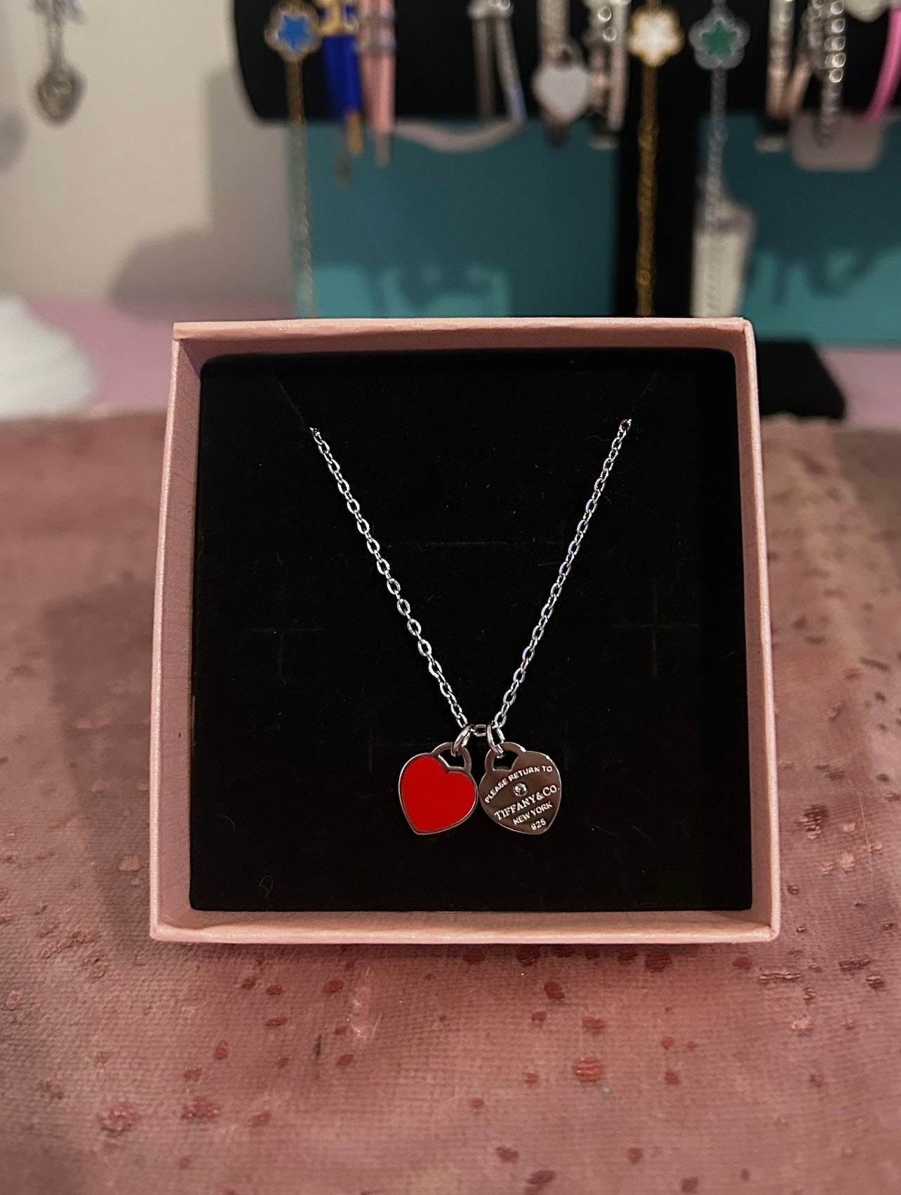 T Red double heart necklace