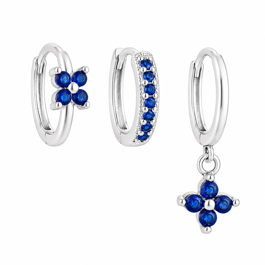 The Silver & Navy Clover Huggie Set