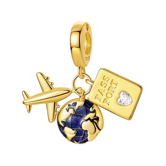 Gold I Love Travel Charm