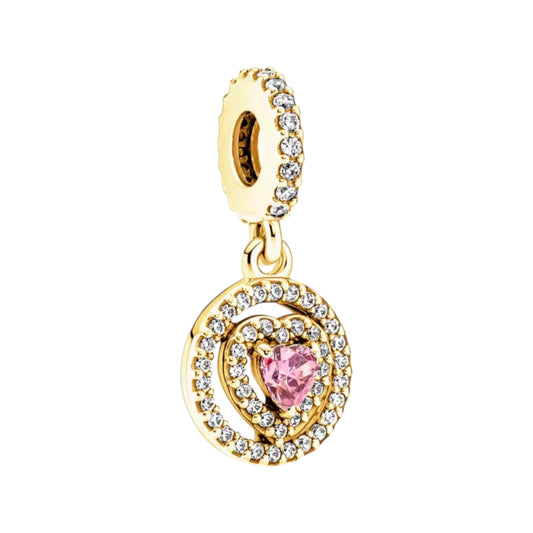 Gold Pink Heart Dangle Charm