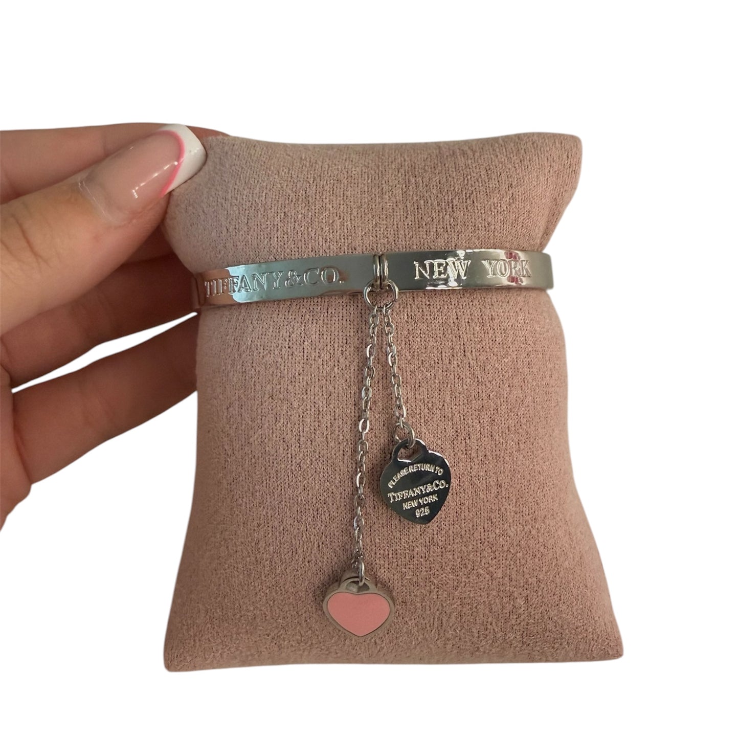 The Pink “Talia” Double Heart Drop Bangle