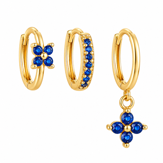 The Gold & Navy Clover Huggie Set