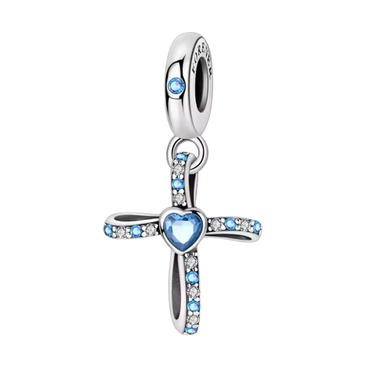 Blue heart cross charm (PRE-ORDER)