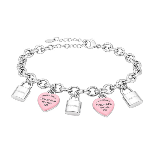 The Blush & Silver Heart Padlock “Talia” Bracelet