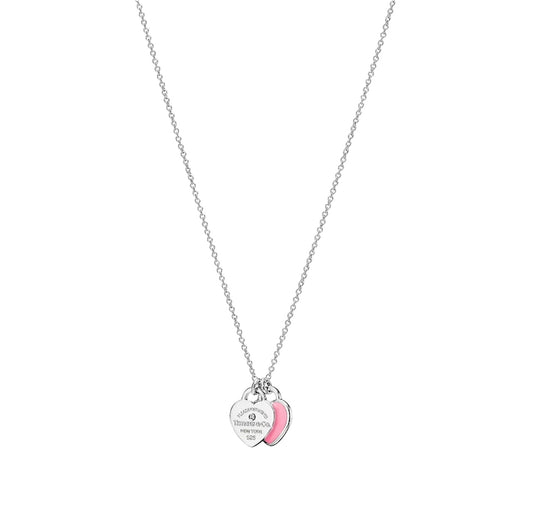 T pink double heart necklace