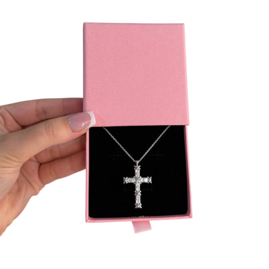The Silver Diamond Cross “Talia” Necklace