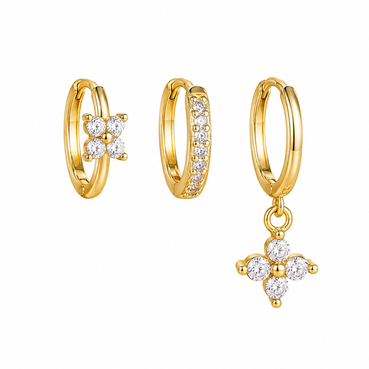 The Gold Clover Huggie Set