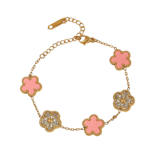 Pink diamonte clover bracelet