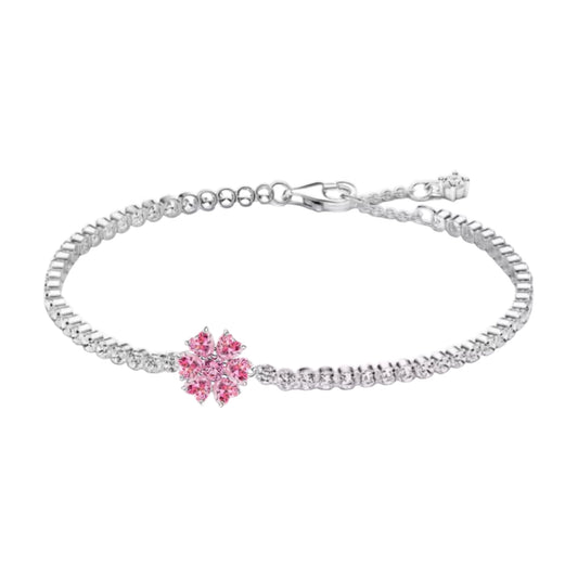 The Silver & Pink “Flower Bloom” Tennis Bracelet
