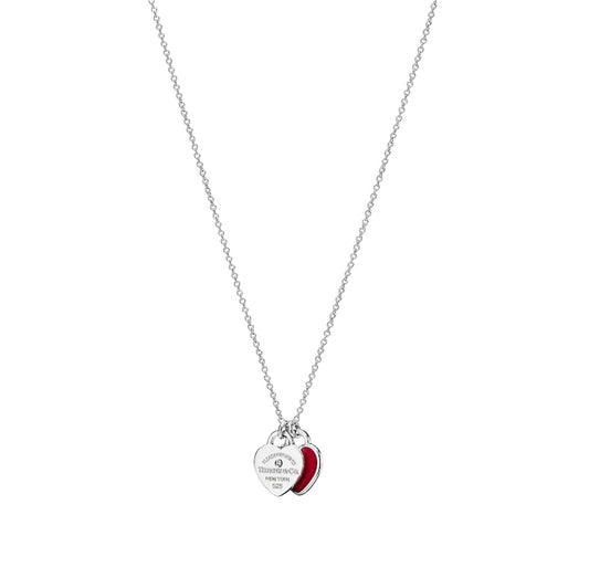 T Red double heart necklace