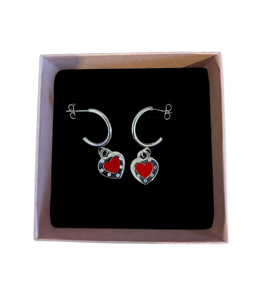 Red T stud hoops