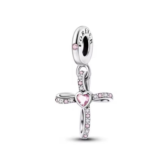 Pink heart cross charm (PRE-ORDER)