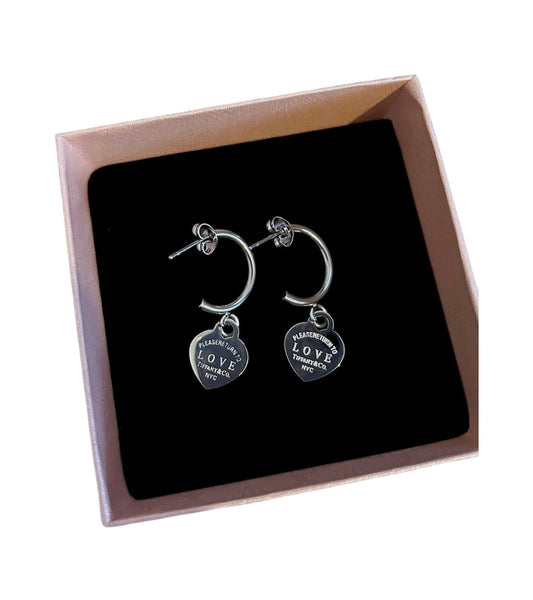 Pink T stud hoops