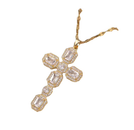 Gold/Silver diamond cross necklace