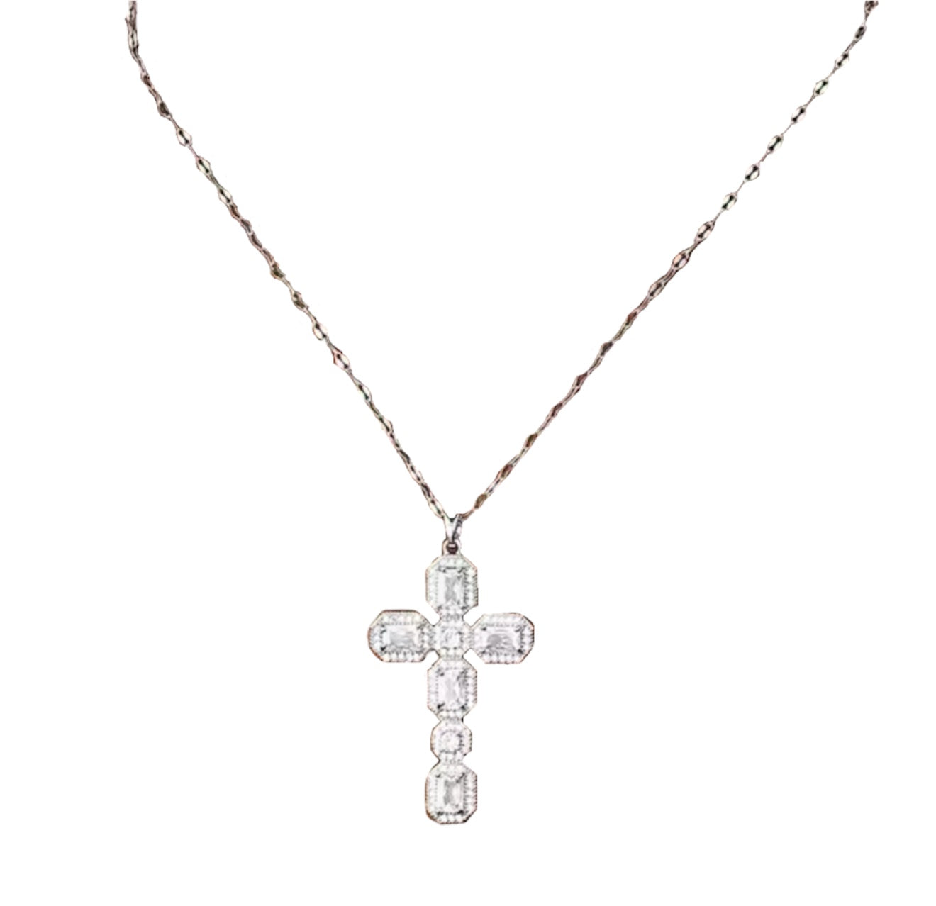 Silver diamond cross necklace