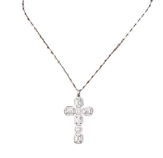 Silver diamond cross necklace