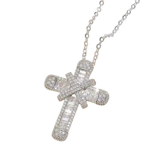 Silver diamond cross necklace