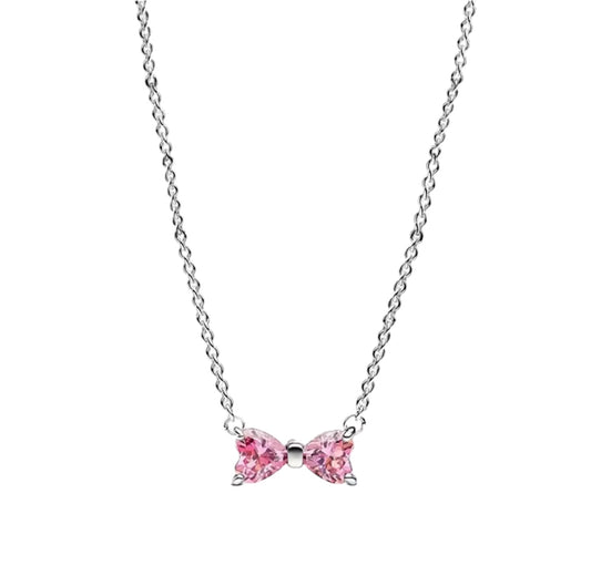 Sparkle Pink Bow Necklace