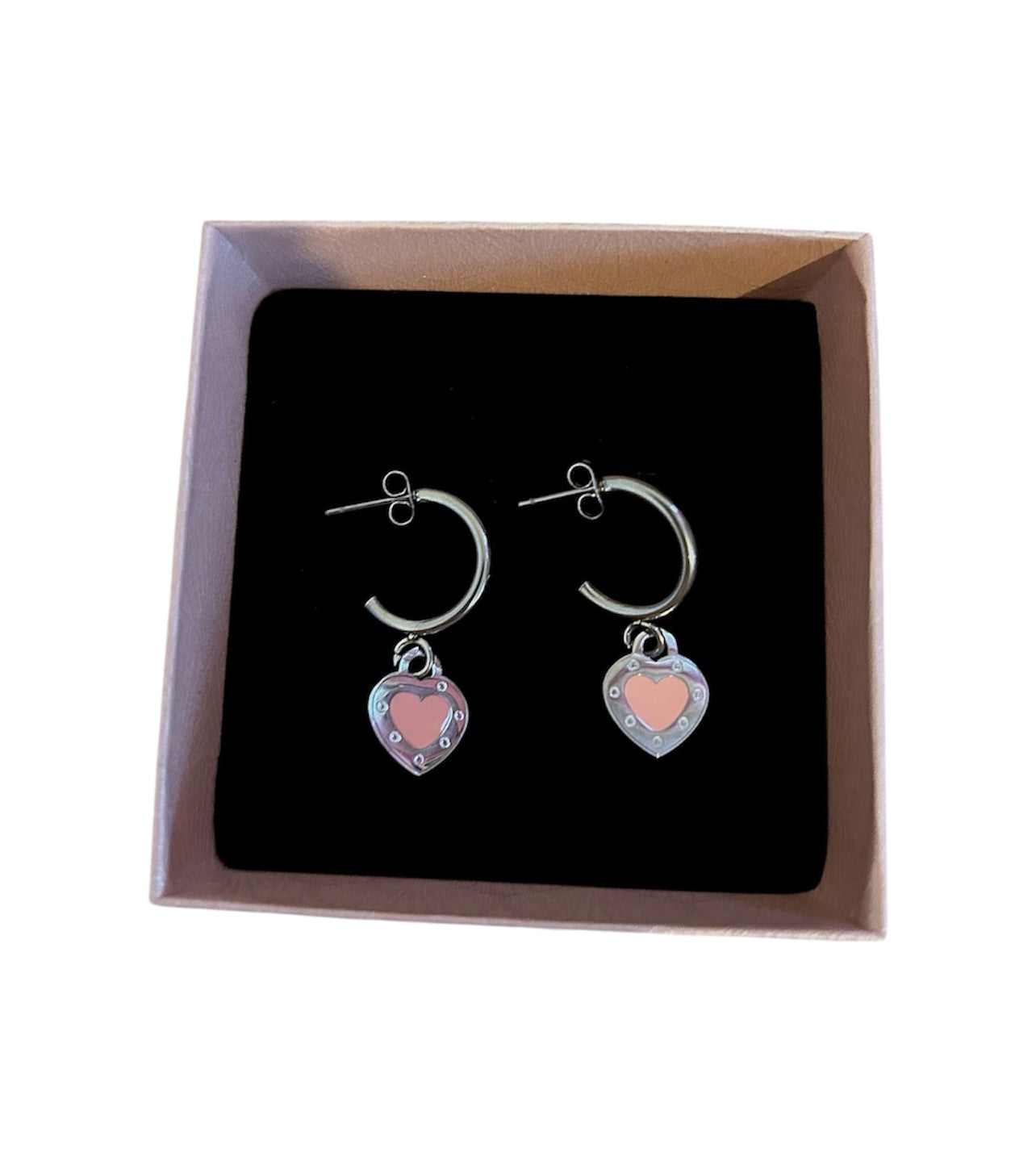 Pink T stud hoops