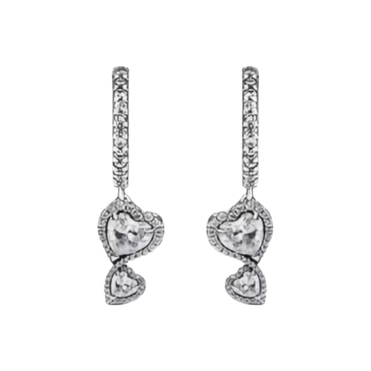 Silver Double Heart Huggies (PRE-ORDER)