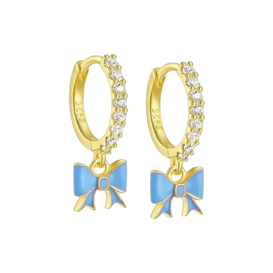 Gold & Baby Blue Diamond Bow Huggies (PRE-ORDER)