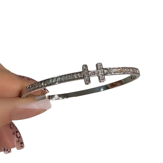 Silver Diamond H Bangle