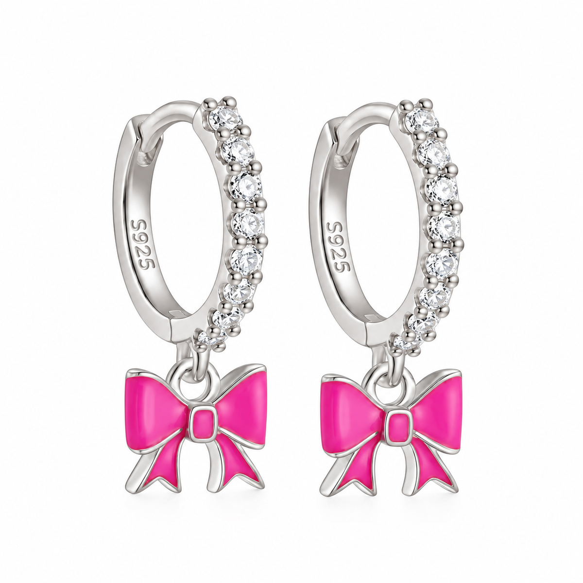 The Hot Pink Diamond Bow Huggies