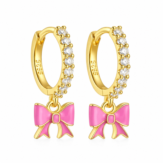 The Gold & Baby Pink Diamond Bow Huggies