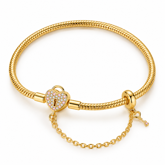 The Gold “Heart & Lock” Charm Bracelet