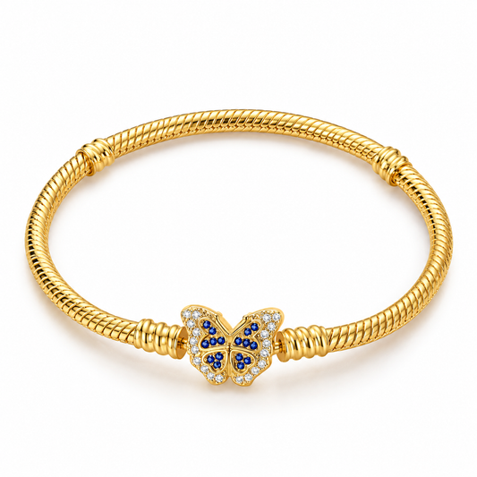 The Gold “Blue Sparkle” Butterfly Charm Bracelet